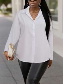 Plus Size Women Front Button Casual/Work Shirt Blouse, Spring/Autumn