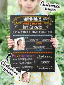 Letrero personalizado del primer día de clases Nombre personalizado Accesorios para fotos Pizarra reutilizable estilo pizarra para recuerdo de la primera clase de niñas Plantilla de relleno colorida para fotografía del hito escolar Preescolar, Jardín de infantes, Escuela primaria, Sesión de fotos del primer día de clases, Letrero de pizarra, Letrero de vuelta a clases - Multicolor - Ver 7