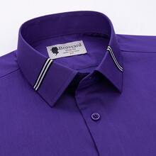 [Tedelon]56% Polyester 40% Cotton 4% Spandex ,Slim Fit Dress Shirt -Formal/Casual Shirt With Contrast Collar & Cuff Details, Breathable Cotton Blend For Business - 深紫 - 查看 1