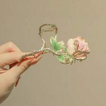1pc Zinc Alloy Oil Drop Leaf & Rose Decor Hair Claw