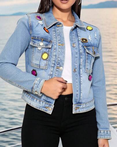 Chaqueta Vaquera con Decoración Colorida, Estilo Lujoso e Individual