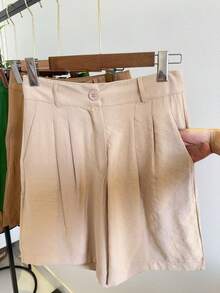 ISADORA MODA WOMEN'S LINEN BERMUDA SHORTS WITH POCKETS, ELEGANCE AND - Beige - View 2
