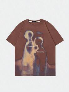 Street Life Men's Vintage Street Scene People Thermal Image Graphic Short Sleeve T-Shirt, Summer - Brown - View 1