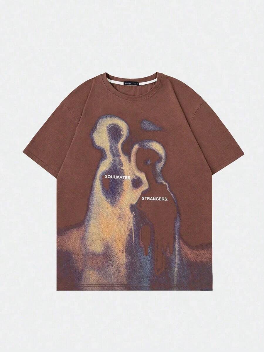 Street Life Men's Vintage Street Scene People Thermal Image Graphic Short Sleeve T-Shirt, Summer - Brown - View 1