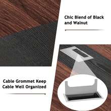 8FT Conference Table, 94.5L X 47.3W X 29.5H Inches Boat Shaped Meeting Table With Rectangle Grommet, Modern Seminar Boardroom Table For Office Conference Room (8ft, Walnut & Black) - Black - View 4