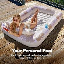 SLOOSH 充气日光浴泳池躺椅浮床，85 英寸 X 57 英寸超大成人泳池浮床，带枕头，四合一日光浴浴缸浮筏，日光浴床躺椅，适用于水上充气球坑，XL-金白色