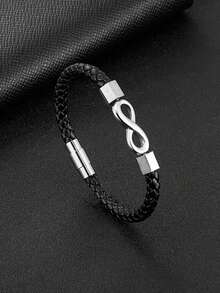 男士简约金属 PU 皮革手链，时尚扣环手链，圣诞礼物，生日礼物，圣诞节，新年，情人节节日礼物 - 手鍊 - 查看 9