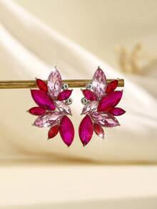 1 Pair Bohemian Alloy Rhinestone Inlaid Glass Luxury High-End Exaggerated Earrings, Fashionable Versatile Elegant Lady Elegant - Pink Rose - View 2