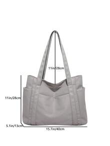 1 件尼龙多口袋手提包，女士实用百搭大容量单肩包 - 灰色 - 查看 3