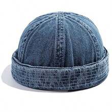 1Pc Men Sports Outdoor Clothing Casual Brimless Hat Brimless Denim Hat Men Women Retro Caps Washed Cowboy Skullcap Fashion Dome Cap Hiking Hat, Head Circumference Adjustable - 1 cái - Xem 9