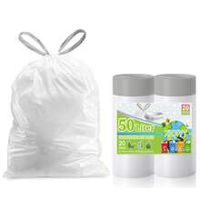 Sacs poubelles à cordon épais, portables, résistants à la déchirure, pour cuisine, salon, restauration, commerce, 45 à 50 L (20 pièces, blanc)