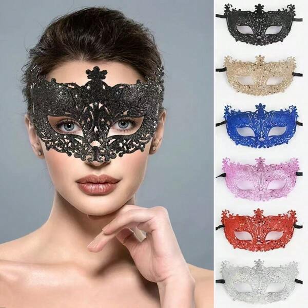 Halloween Prom Gold Powder Hollow Plastic Half-Face Mask, Suitable For Halloween Parties And Bachelorette Balls