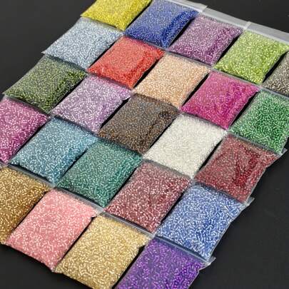 18 جرام/تقريبًا 1500 حبة زجاجية صغيرة بقطر 2 مم، 25 لونًا زاهيًا، حبيبات مفكوكة عالية الجودة لصناعة المجوهرات، أقراط DIY، أساور، أعمال يدوية