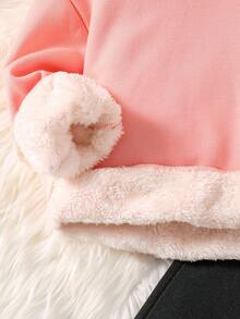 Toddler Cartoon Print Warm Hoodie And Sweatpants Set - Pink - View 4