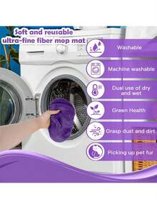 2/4/6/8 件绿色可重复使用拖把垫替换装适用于 - 可水洗超细纤维干湿拖把垫与扫地拖把兼容，非常适合表面和硬木地板清洁（不包括拖把） - 紫色 - 查看 9