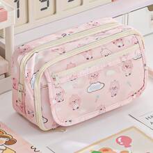 Capybara Pencil Bag Pen Case Cartoon Flip Cover Transparent Front Multi Pocket Oxford Fabric Storage Pouch For Stationery School , Back To School Gifts