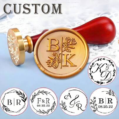 Custom Wedding Initial Wax Seal Stamp Kit, Personalized Couples Wedding Wax Seal Stamp, Custom Wax Stamp Kit For Gift, Personalised Wax Seal, Back To School, School Supplies, Multi-Functional, Ornamental, Reusable, Modern, Colorful, Cute, Vintage, Cartoon, Kawaii, Unique, Customized, Workers, Clients, Students, For Business/Work/Office, For School, Multi-Functional, Ornamental, Reusable, Modern, Colorful, Cute, Vintage, Cartoon, Kawaii, Unique, Customized, Workers, Clients, Students, For Business/Work/Office, For School, Scrapbooking & Stamping Suppliers, Office Decor
