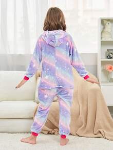 Tween Girl Purple Starry Sky Cat Ear One-Piece Loungewear - Multicolor - View 9