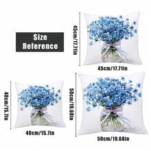 4 件套简约蓝色花卉家居装饰枕套，单面印花桃色天鹅绒，45*45 厘米/50*50 厘米/40*40 厘米靠垫套适用于现代客厅沙发装饰、礼物、派对装饰 - 彩色 - 查看 5