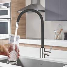 homefire Rubinetto da cucina nero con tubo flessibile estraibile, rubinetto per lavello, rubinetto da cucina, rubinetto ad alta pressione, rubinetto da cucina flessibile, miscelatore girevole a 360°, acciaio inossidabile con aeratore a risparmio idrico