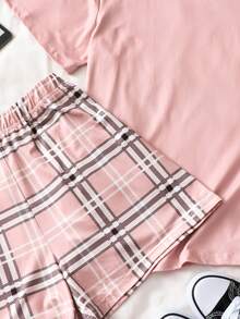 Customized Fashionable Home Wear Plaid Pants 2-Piece Set, Personalized Gift