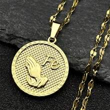 Collar con colgante de medalla de oración cristiana para mujeres y hombres, de acero inoxidable color oro, joya religiosa amuleto, regalo - collar - Ver 3