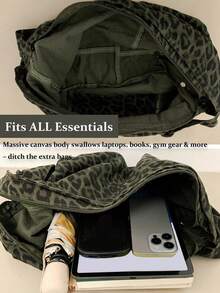 Women's Large Canvas Tote Bag For Everyday - Adjustable Crossbody Shoulder Strap,Travel Essentials,School Supplies , Halloween,Outdoor Camping Hiking Adventure Versatile Tote Bag, Spacious Oversized Carryall Purse (Washed Black, Camo, Leopard Print Yellow & Green) | Street Style, Edgy Boho Chic | Fast USA Shipping 2-7 Days, School, Short Trip, Storage Crossbody Bag - 彩色 - 查看 6