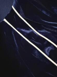 LovelyWholesale Women's Casual Stand Collar Long Sleeve Side Pocket Zipper Top And Drawstring Side Stripe Pants 2 Pieces Set Fall Clothes For Women - Navy Blue - View 7