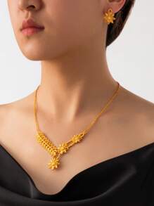 3 件 24K 金迪拜风格女士时尚珠宝项链，沙特阿拉伯珠宝 - 金色 - 查看 1