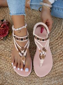 女士时尚波西米亚风格平底凉鞋，休闲百搭，适合婚礼、派对、户外、海滩