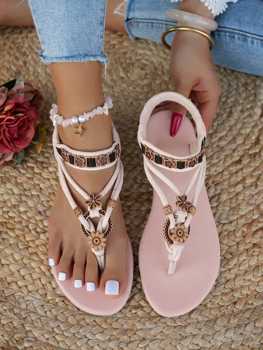 女士时尚波西米亚风格平底凉鞋，休闲百搭，适合婚礼、派对、户外、海滩