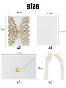 20pcs Gold Glitter Hollow Rose Design Wedding Invitations With Envelopes And RSVP Cards, Pre-Tied Ribbons, For Wedding, Bridal Shower, Engagement Party, Anniversary Best Gi - Multicolor - View 4