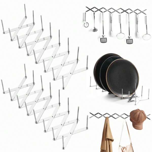 Geschirrständer 2er-Set Deckelhalter & Rippchenständer aus Edelstahl – ausziehbar, Verstellbare Topfdeckelhalter & Tellerhalter– ausziehbar bis 84 cm, multifunktional als Dampfgarständer, Geschirrablage oder BBQ-Zubehör, Rostbeständig, langlebig, spülmaschinenfest