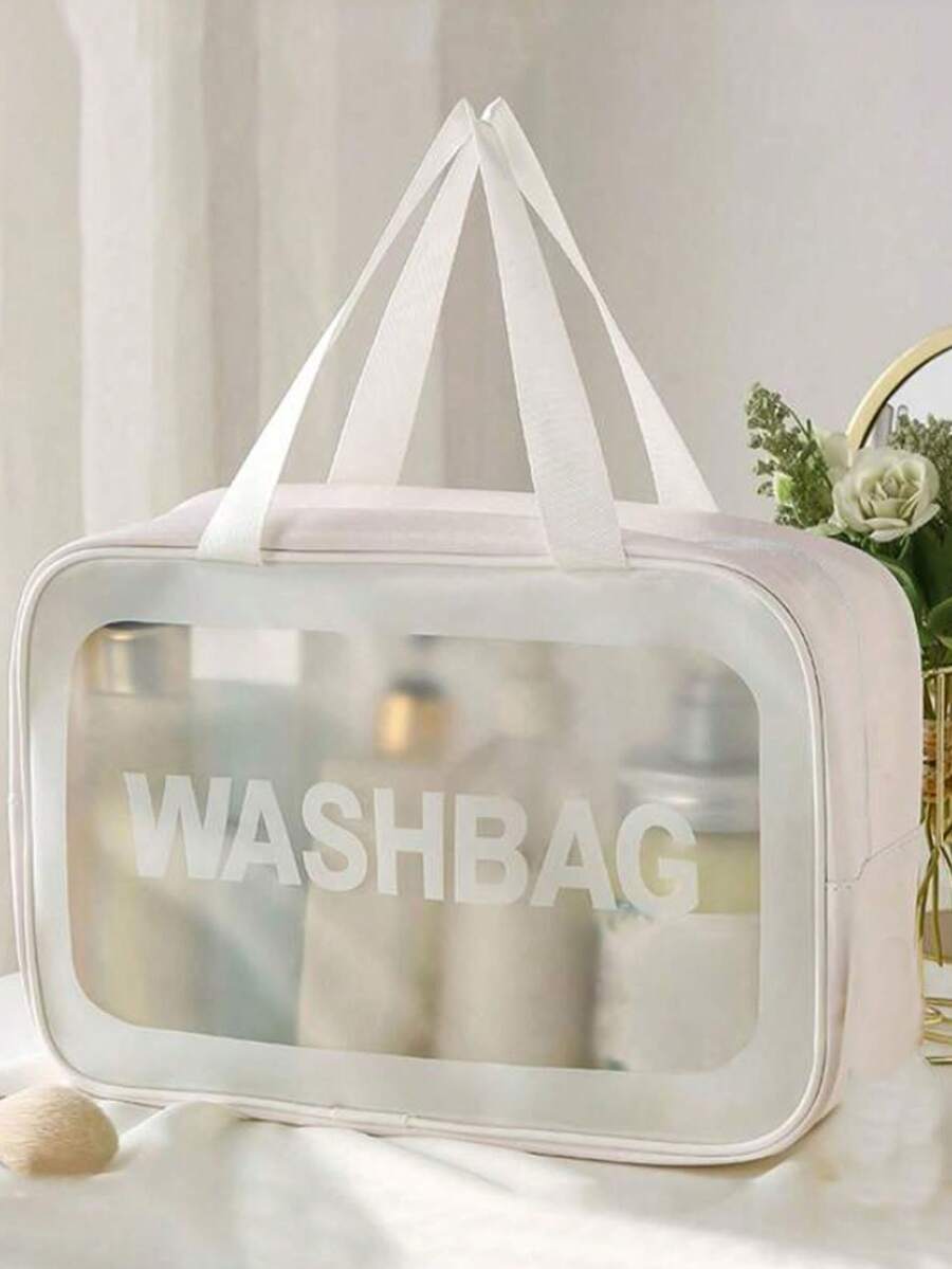 3件/1件防水洗漱包，化妆包，大号透明化妆包，化妆品收纳包，旅行浴室收纳PVC加厚洗漱包，护肤品收纳包，便携式旅行包，大容量（白色） - 米色 - 查看 1