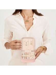 旅行珠宝盒伴娘礼品盒，3 件装小珠宝盒迷你珠宝收纳盒，PU 皮革便携式耳环收纳盒，适合女士女孩伴娘求婚礼物，女士收纳收纳盒旅行必需品返校宿舍收纳秋季装饰 - 黑色 - 查看 5