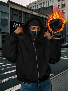 女士秋季返校双连帽开衫卫衣，时尚街中国龙印花双连帽开衫，黑色 - 黑色 - 查看 9