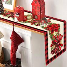 1 pièce/270 pièces Chemin de table de Noël, design nœud rouge et floral, en polyester, 35x181cm, pour fête de Noël à la maison, rassemblement, restaurant et décoration de table de salle de séjour, décoration de table à manger intérieure et extérieure, décoration de chambre, décoration de maison, cuisine, style décoratif, décoration de cuisine, décoration de chambre, décoration de Noël, décoration de salle de séjour