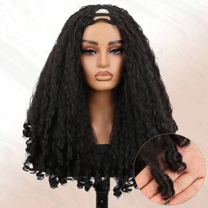 New Afro Curly V Part Wig Synthetic Braided Hair Texture With Unique Bouncy Curls In The End 20 Inch Soft Curly Full Hair V Part Wigs Synthetic For Women No Leave Out Clip In Half Wig
