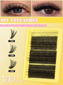 300 簇睫毛浓密蓬松纤细睫毛 0.07 毫米 D 卷曲假睫毛 30D-160D/10-18 毫米混合长度仿貂皮单根睫毛自然柔软睫毛延长化妆品适合任何风格