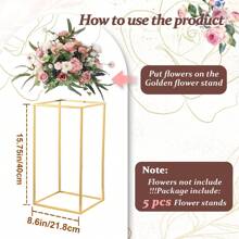 5PCS Metal Rectangular Flower Stands, Golden Wedding Flower Vase, Metal Column Flower Stand, Geometric Centerpieces Vase For Table, Home Party Wedding Decoration,Halloween Christmas Decor