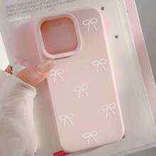 1pc Small Pink Bow & Blue Lace Bow Decor Phone Case Compatible With Apple