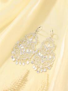 1 par de pendientes de borla hueca elegante de aleación, pendientes largos colgantes de novia marroquí, pendientes de estilo palacio francés vintage, accesorios esenciales para fiestas y festivales de mujeres argelinas