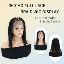 باروكة ضفيرة كاملة الدانتيل بتقنية بدون عقدة، باروكة ضفيرة كاملة الدانتيل مع شعر طفل، باروكة ضفيرة كروشيه يدوية اصطناعية بطول 14 بوصة باللون الأسود الطبيعي للاستخدام اليومي وحفلات الأعياد - الأسود - مشاهدة 3