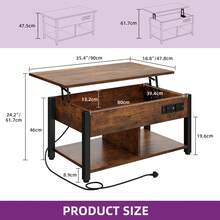 BALCONERA Rustic Brown Rectangular Lift-Top Coffee Table – Adjustable Height With 2-Tier & Hidden Storage, Power Outlets & Multi-Color LED Lighting For Living Room - 棕色 - 查看 6