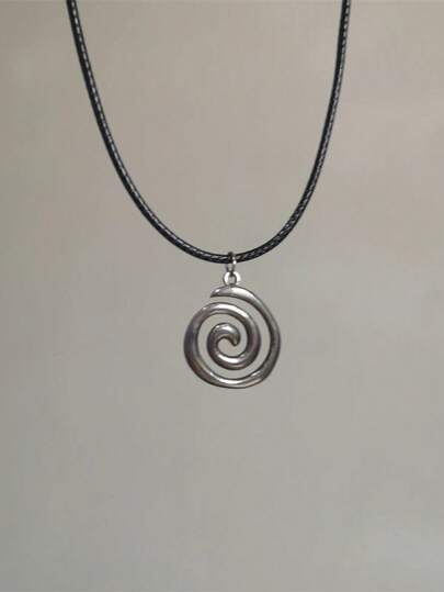 Y2K Spiral Vortex Stainless Steel Pendant Necklace For Women Men Vintage Hand-Woven Leather Rope Chain Necklace Grunge Jewelry Accessories