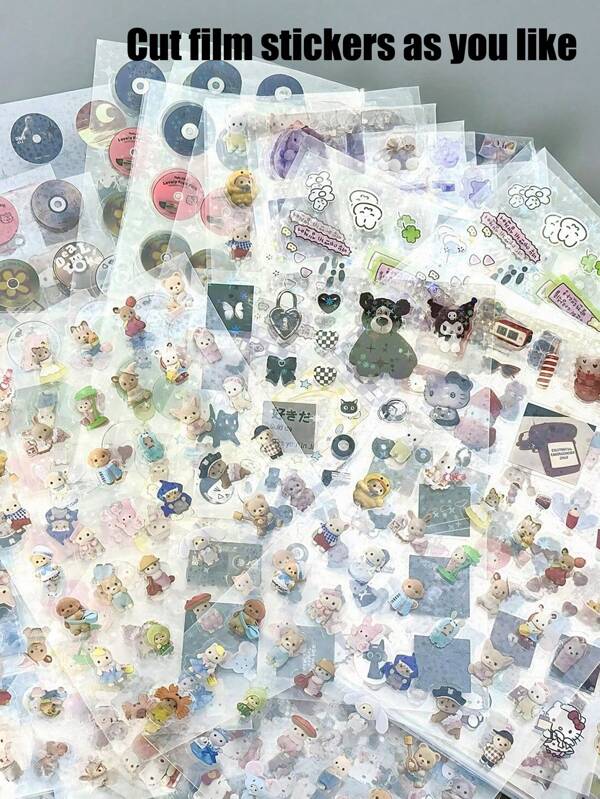 16/8pcs/Pack Sticker Pack, Happy Imagination Series With Ins Style Small Animal, Food, Beverage And Dessert Themes, Made Of Waterproof PET Material, Easy To Cut And Paste, Decoration For Notebook, Photo Frame, Phone Case, Cup, Trash, Magazine, Stationery Box, DIY Personalization, Back To School