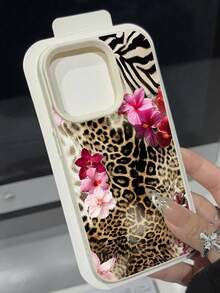 1 Stück schwarze Leoparden-Lilien Muster wasserdichte, stoßfeste und kratzfeste Handyhülle, kompatibel mit Apple Handy, Leoparden- und Gepardenmuster