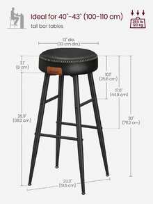 Collection - Bar Stools Set Of 2, Kitchen Counter Stools, Breakfast Stools, Synthetic Leather With Stitching, 76.2 Cm Tall, Home Bar Dining Room, Easy Assembly, Black - Black - View 6