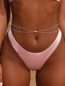 1 件女士时尚铁合金球链心形吊坠腰链，性感个性化百搭身体链，适合夏季海滩度假穿着