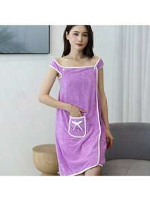 1pc Thickened Coral Fleece Bathrobe, Suitable For Bathing, Home Use, Adult Women, Absorbent Bath Towel